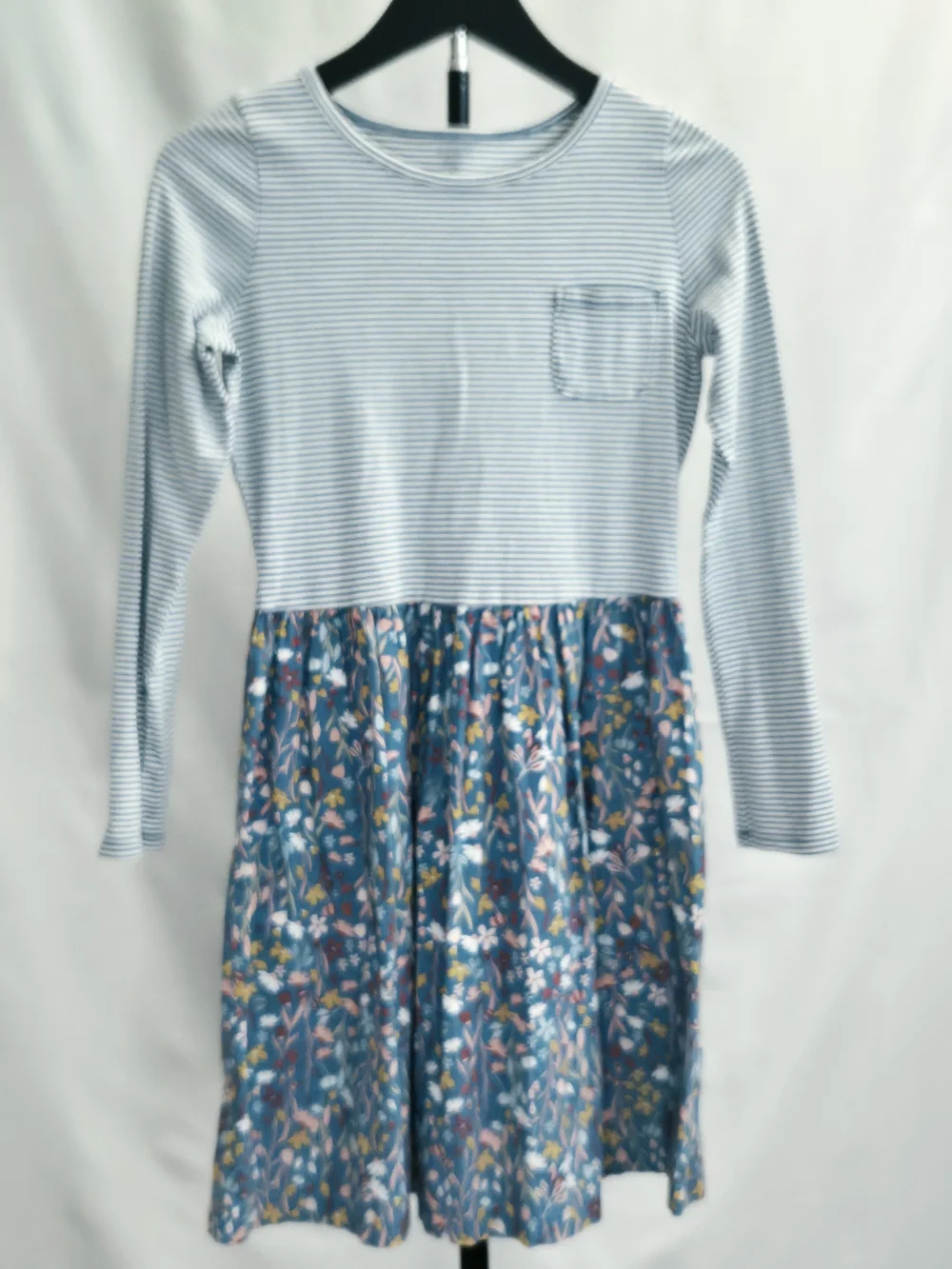 Girls' Long Sleeve Striped Top with Teal Floral Skirt Dress